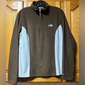 The North Face TKA 100 Brown Light Blue Women's Quarter-Zip Fleece Sweater Large